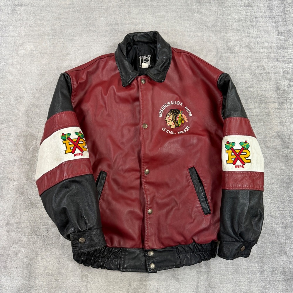 Mississauga Reps Jacket Youth XL Red Vintage Leather Sport GTHL Hockey Varsity